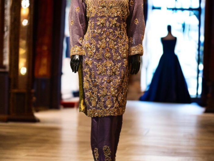 Luxury pure raw silk fabric with detailed gold zari work – Traditional wedding couture