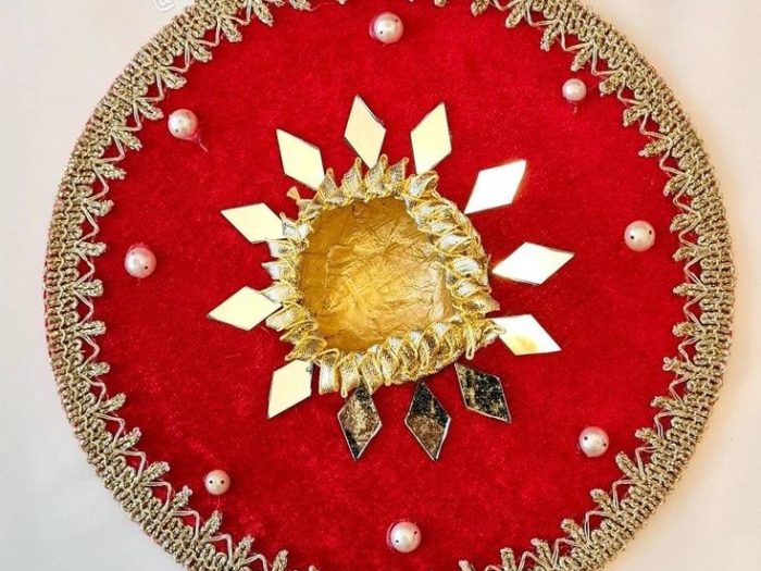 red Mehndi Rasam Plates, Wedding Decors, Mehndi Decors