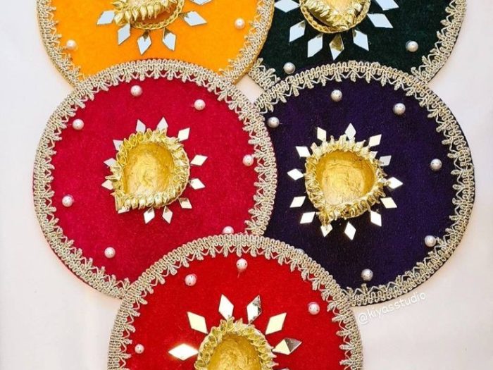 multicolor Mehndi Rasam Plates, Wedding Decors, Mehndi Decors